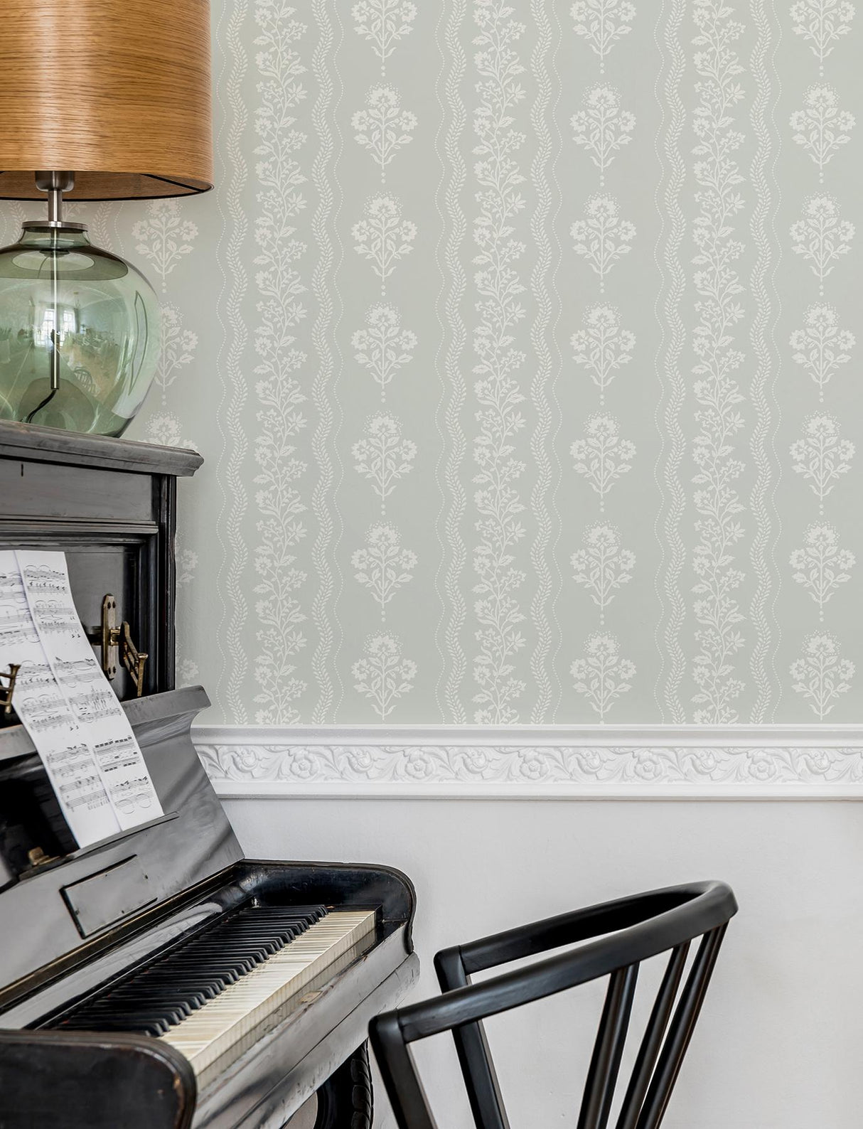York Lenea Aqua Floral Stripe Wallpaper