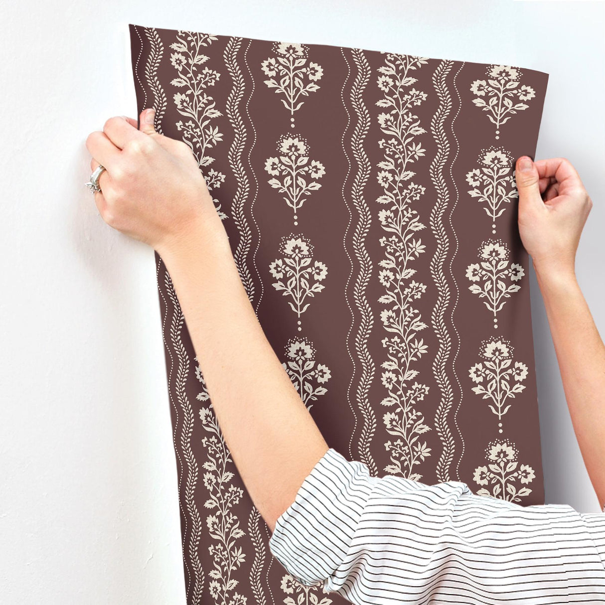 York Lenea Burgundy Floral Stripe Wallpaper
