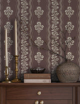 York Lenea Burgundy Floral Stripe Wallpaper