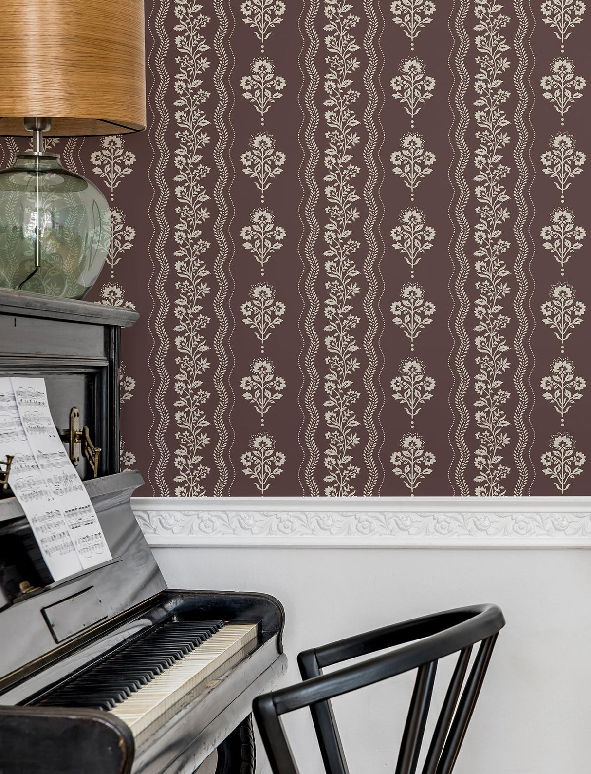 York Lenea Burgundy Floral Stripe Wallpaper