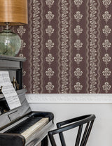 York Lenea Burgundy Floral Stripe Wallpaper