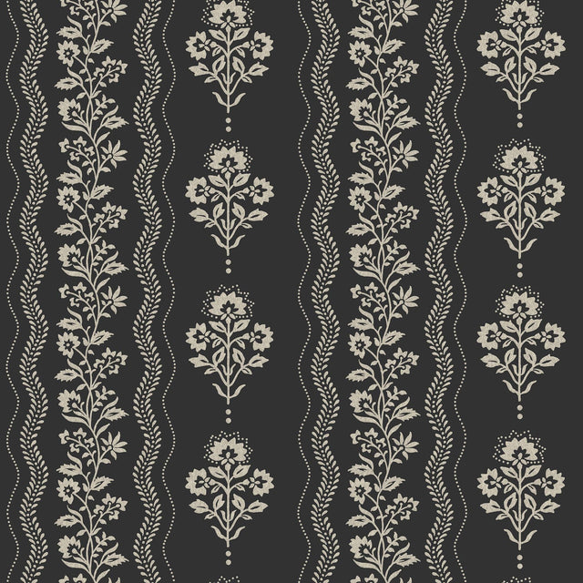 York Lenea Black Floral Stripe Wallpaper