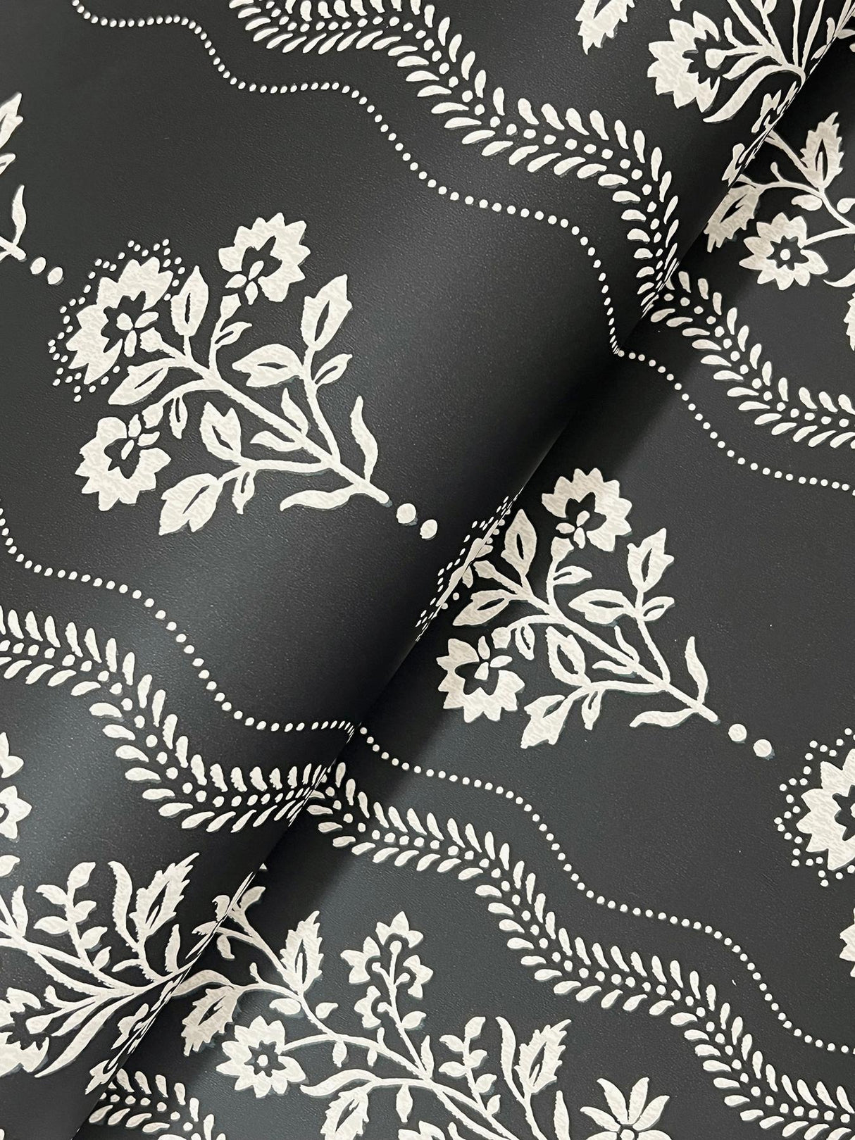 York Lenea Black Floral Stripe Wallpaper