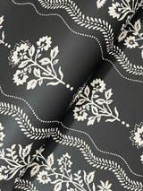 York Lenea Black Floral Stripe Wallpaper