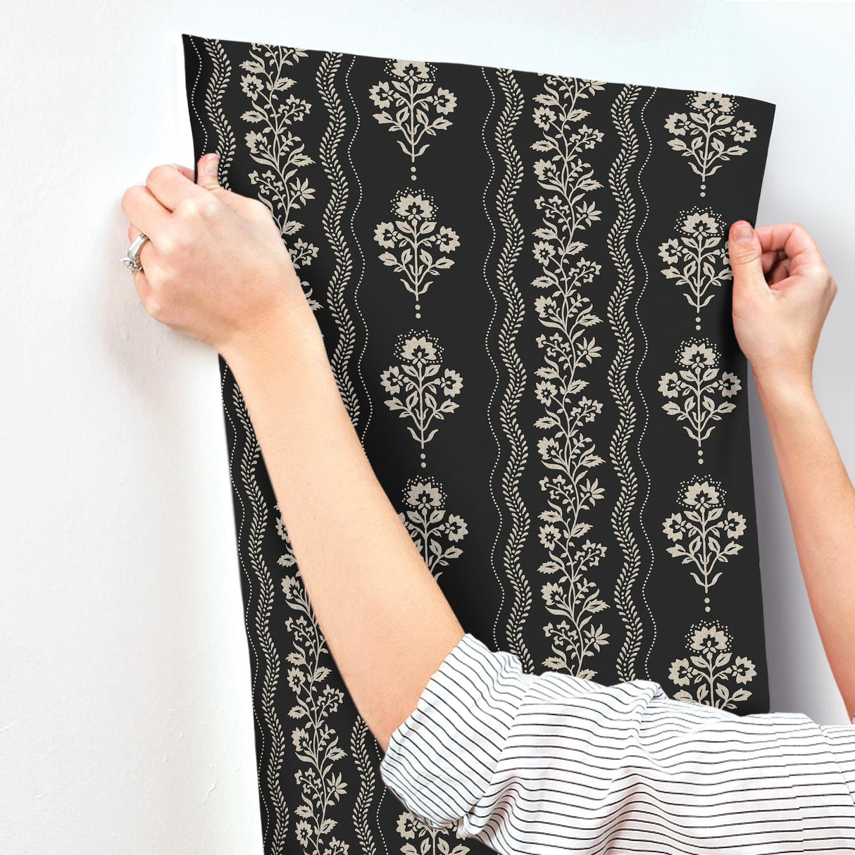 York Lenea Black Floral Stripe Wallpaper