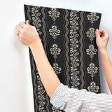 York Lenea Black Floral Stripe Wallpaper