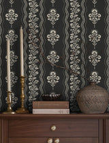 York Lenea Black Floral Stripe Wallpaper