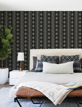 York Lenea Black Floral Stripe Wallpaper