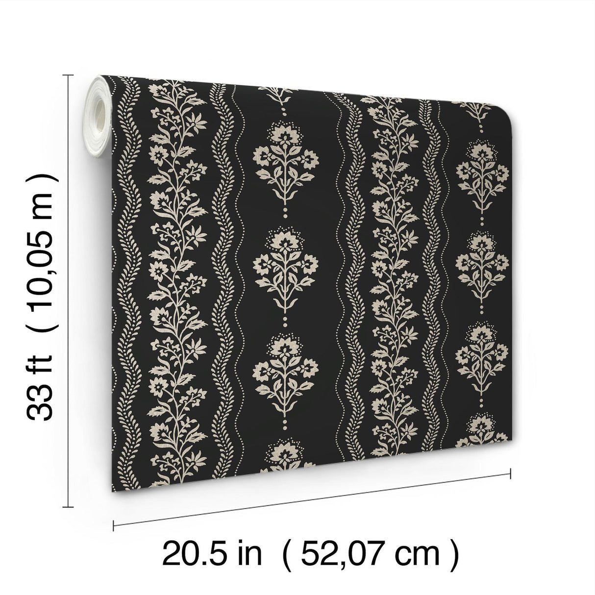 York Lenea Black Floral Stripe Wallpaper