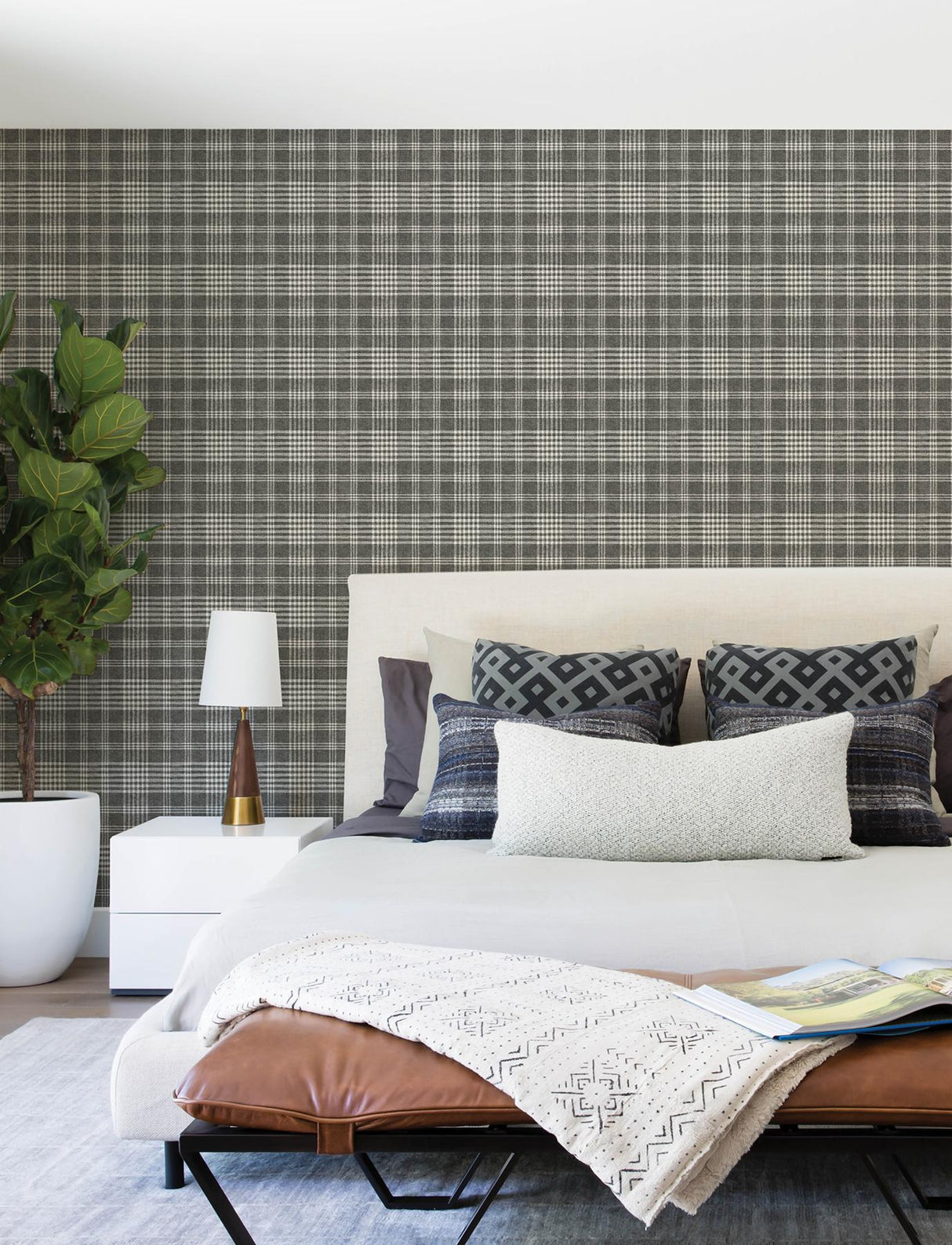 York Perry Black Plaid Wallpaper