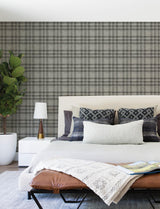 York Perry Black Plaid Wallpaper