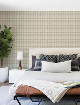 York Perry Taupe Plaid Wallpaper