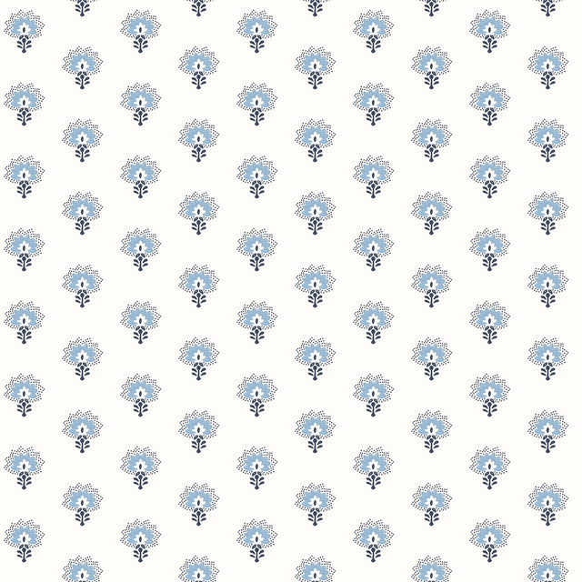 York Hilda Blue Floral Medallion Wallpaper