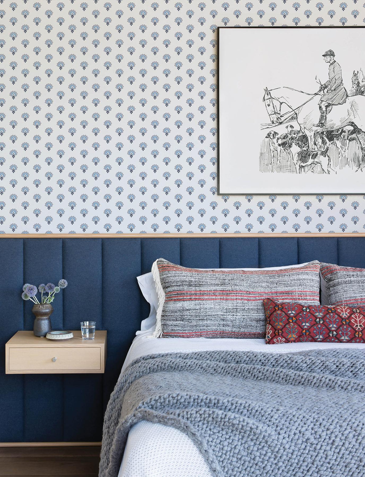York Hilda Blue Floral Medallion Wallpaper