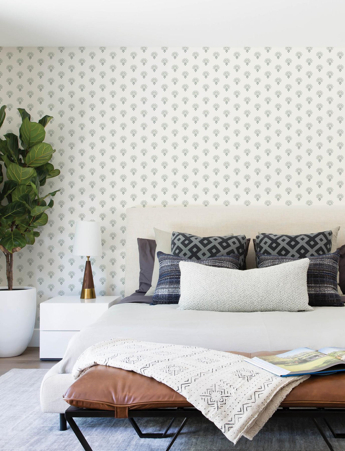 York Hilda Aqua Floral Medallion Wallpaper