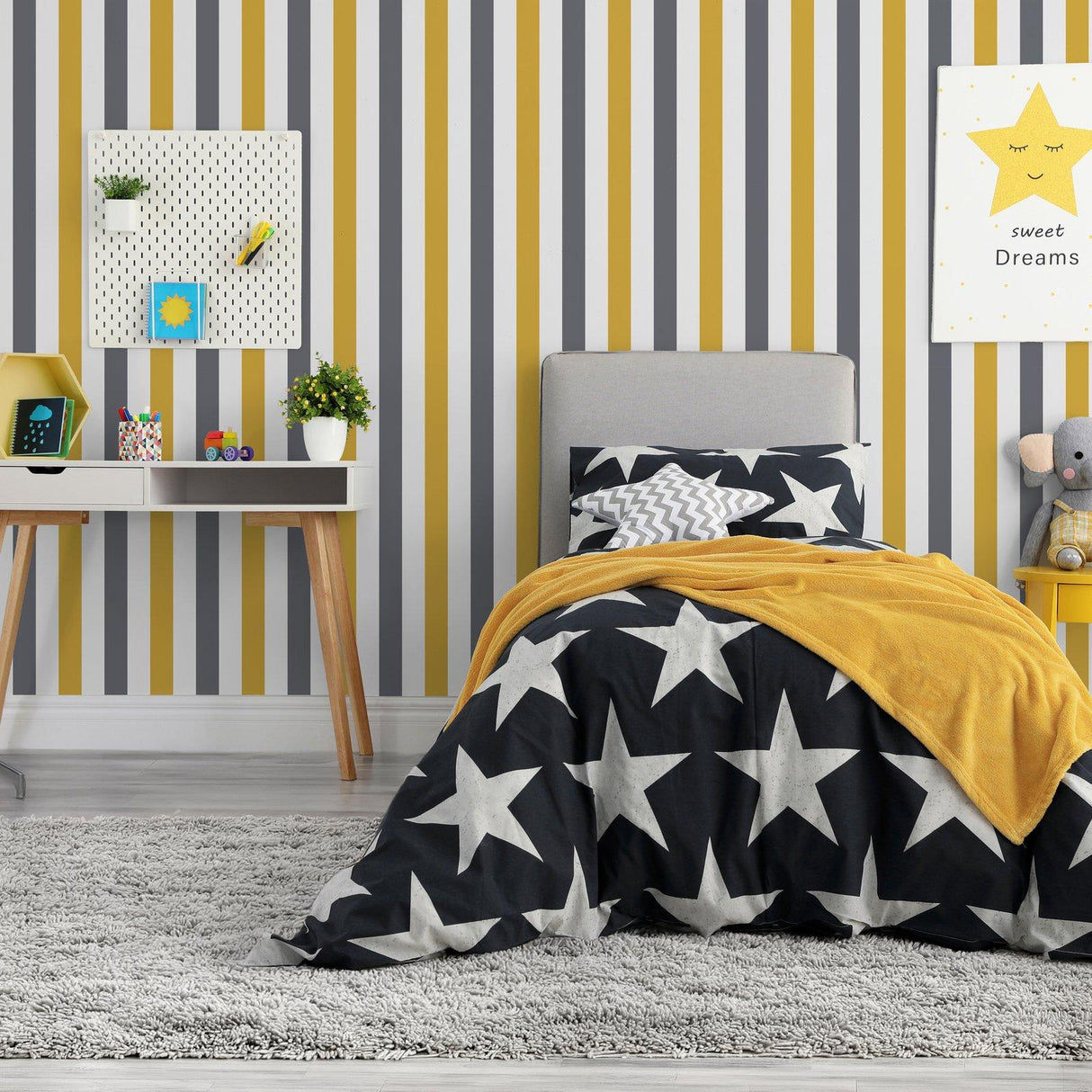 Galerie G78551 Kids and Teens 2 color Awning Stripe Yellow Wallpaper G78551 Yellow Wallpaper