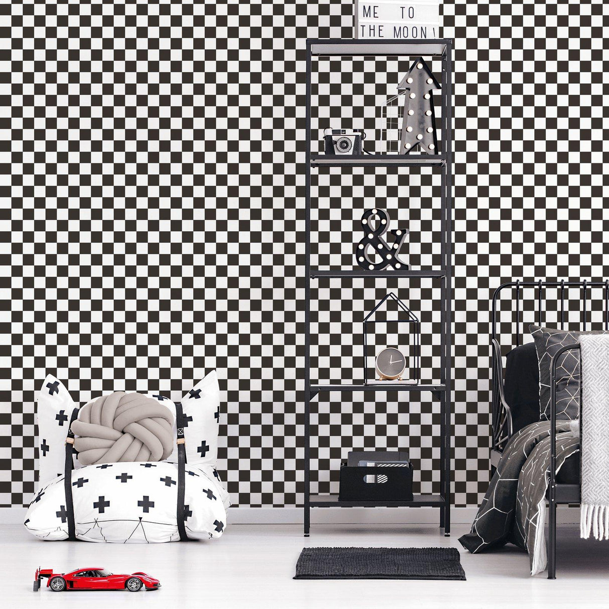Galerie G78555 Kids and Teens Check Black Wallpaper G78555 Black Wallpaper