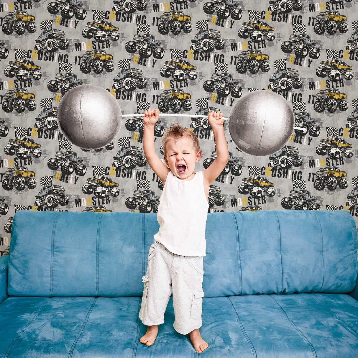 Galerie G78571 Kids and Teens Monster Trucks Grey Wallpaper G78571 Grey Wallpaper