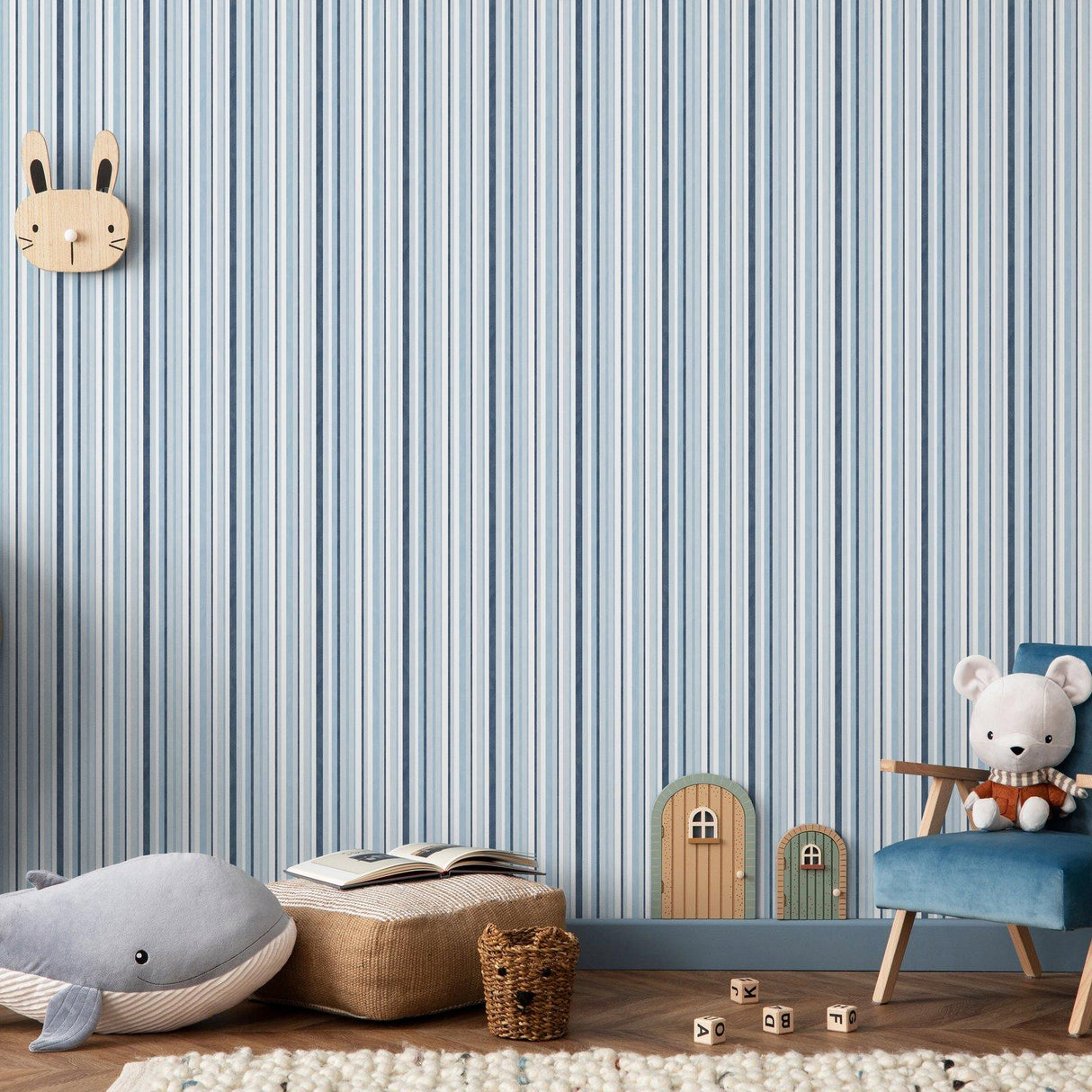 Galerie G78573 Kids and Teens Multi Stripe Blue Wallpaper G78573 Blue Wallpaper