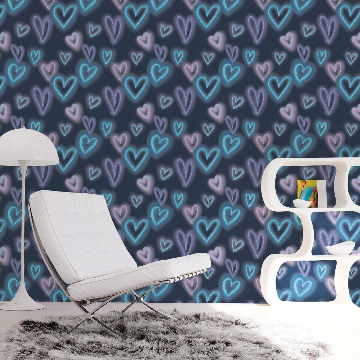 Galerie G78575 Kids and Teens Neon Hearts Blue Wallpaper G78575 Blue Wallpaper