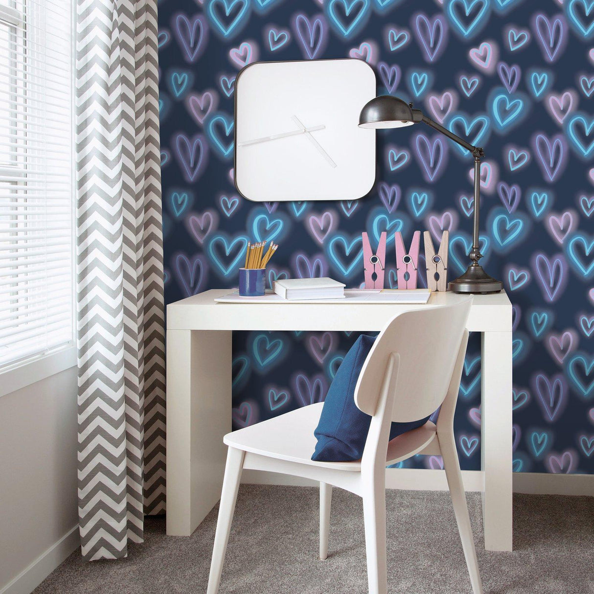 Galerie G78575 Kids and Teens Neon Hearts Blue Wallpaper G78575 Blue Wallpaper