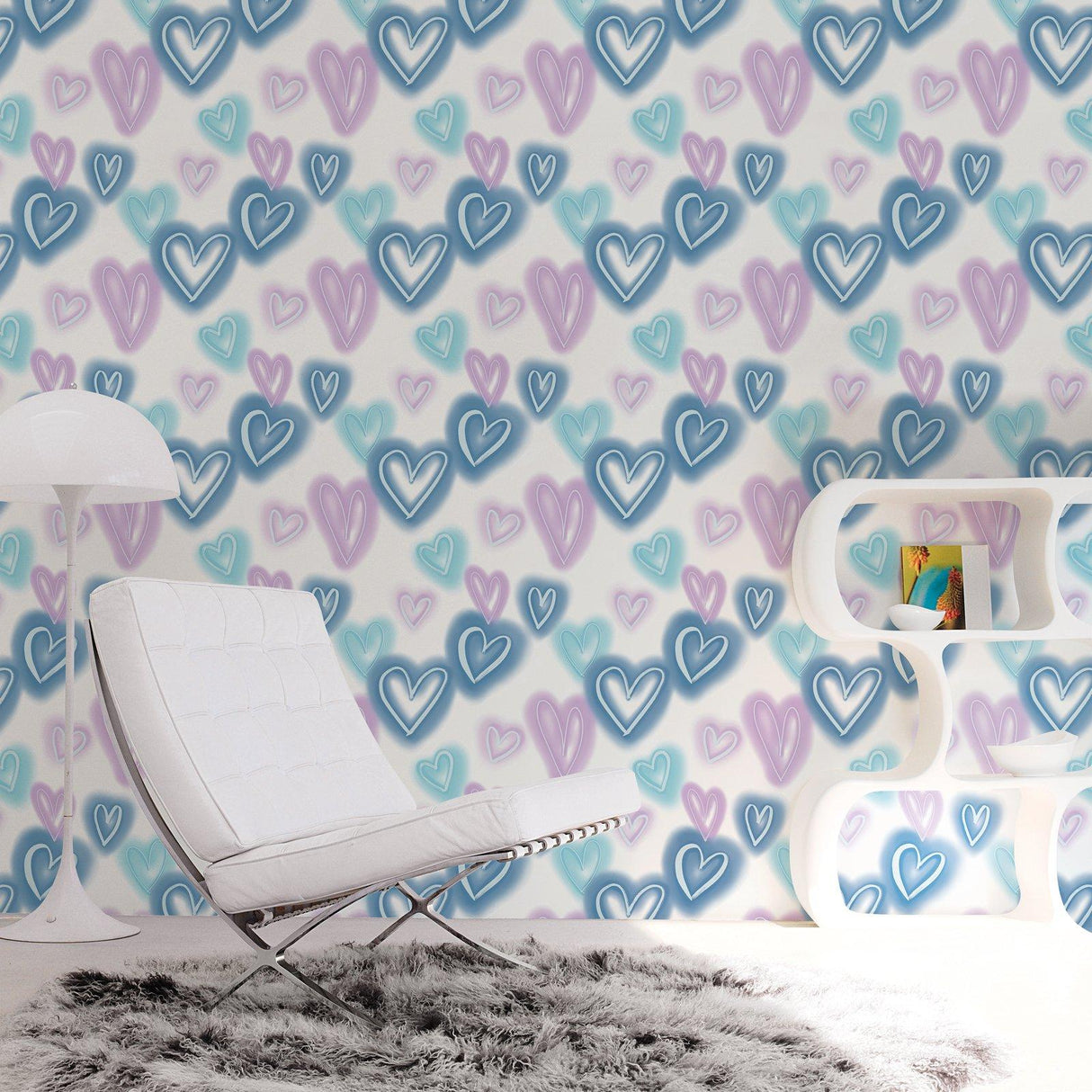 Galerie G78576 Kids and Teens Neon Hearts Blue Wallpaper G78576 Blue Wallpaper