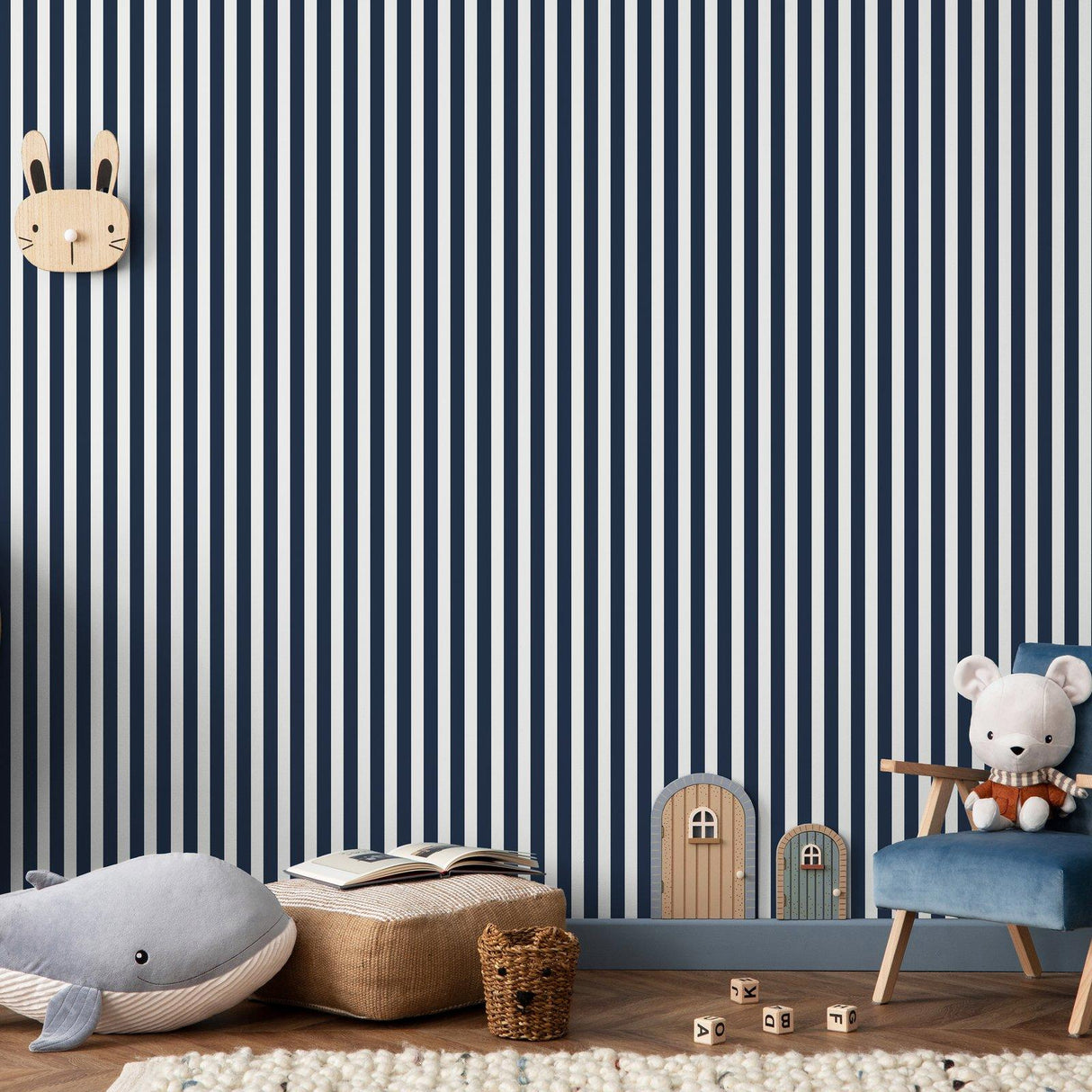 Galerie G78587 Kids and Teens Regency Stripe Blue Wallpaper G78587 Blue Wallpaper