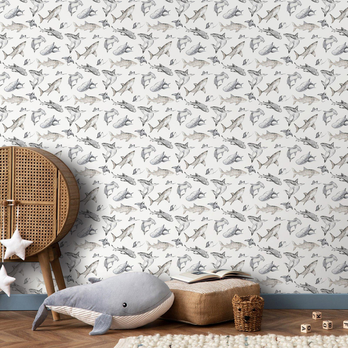 Galerie G78593 Kids and Teens Sharks Grey Wallpaper G78593 Grey Wallpaper