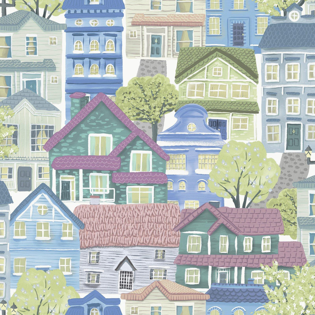 Galerie G78601 Kids and Teens Whimsical Houses Blue Wallpaper G78601 Blue Wallpaper