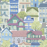 Galerie G78601 Kids and Teens Whimsical Houses Blue Wallpaper G78601 Blue Wallpaper
