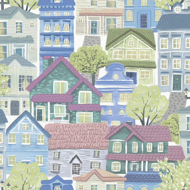 Galerie G78601 Kids and Teens Whimsical Houses Blue Wallpaper G78601 Blue Wallpaper