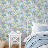 Galerie G78601 Kids and Teens Whimsical Houses Blue Wallpaper G78601 Blue Wallpaper