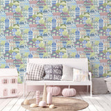 Galerie G78601 Kids and Teens Whimsical Houses Blue Wallpaper G78601 Blue Wallpaper