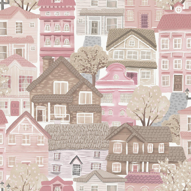 Galerie G78602 Kids and Teens Whimsical Houses Pink Wallpaper G78602 Pink Wallpaper