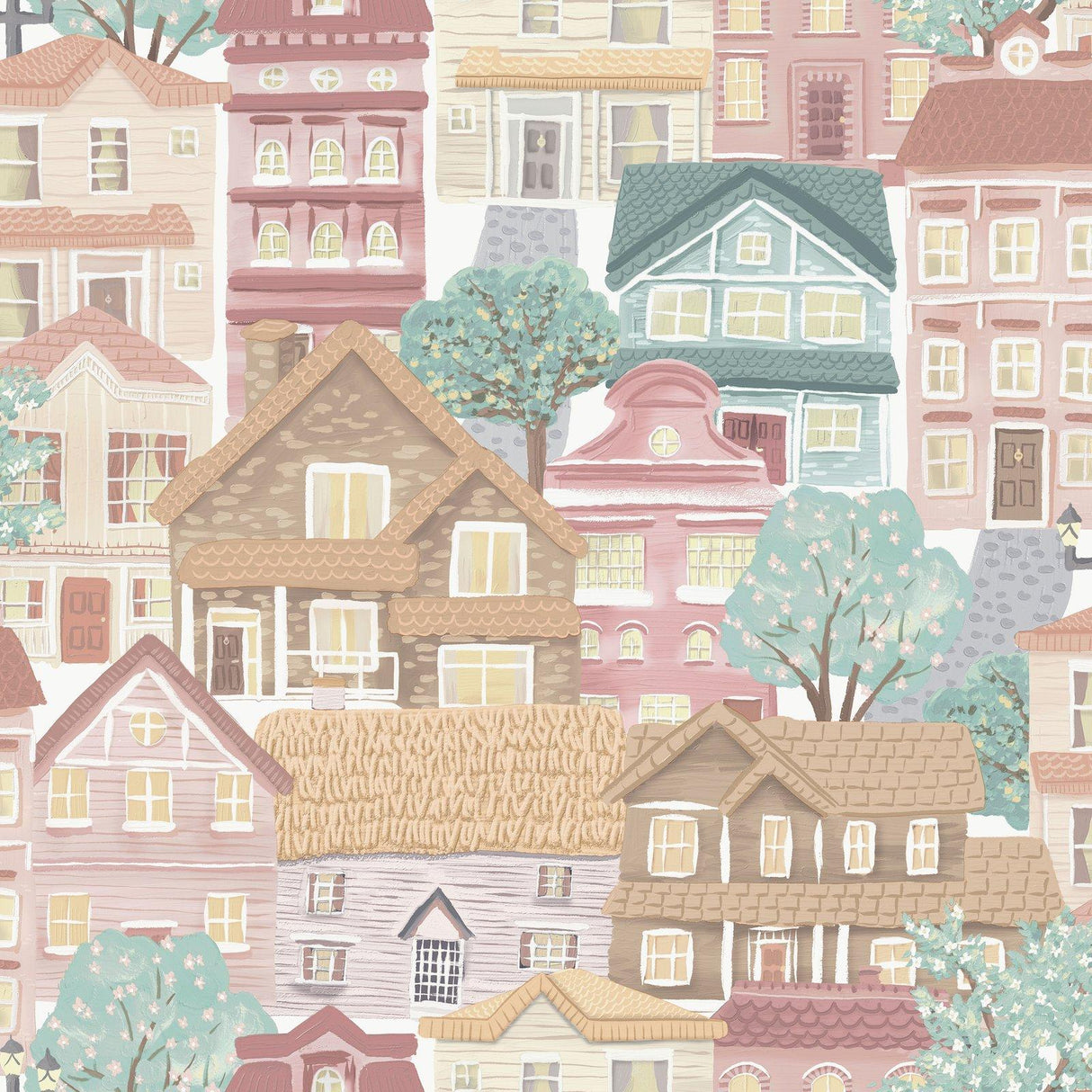 Galerie G78603 Kids and Teens Whimsical Houses Beige Wallpaper G78603 Beige Wallpaper