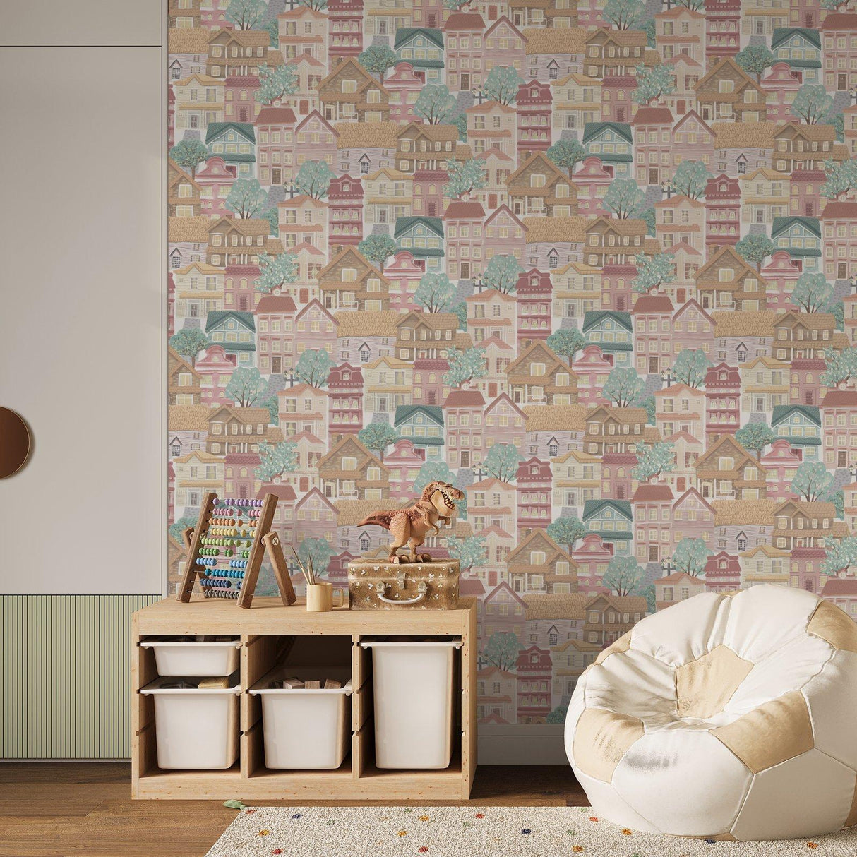 Galerie G78603 Kids and Teens Whimsical Houses Beige Wallpaper G78603 Beige Wallpaper