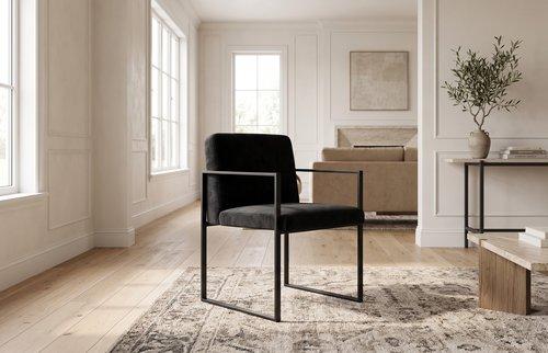 Phillips Collection Frozen Arm Velvet Black Matte Black Metal Frame Chair