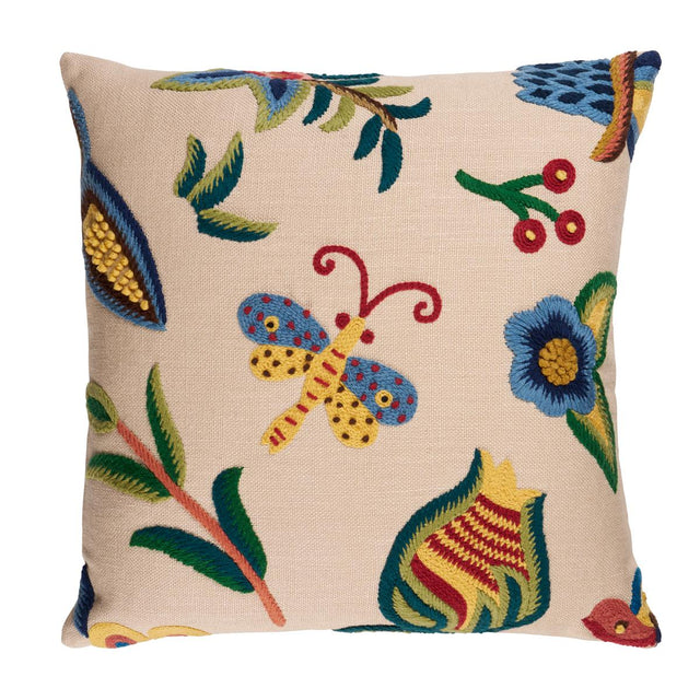 Schumacher Paradise 18" x 18" Spotswood Crewel Pillow B