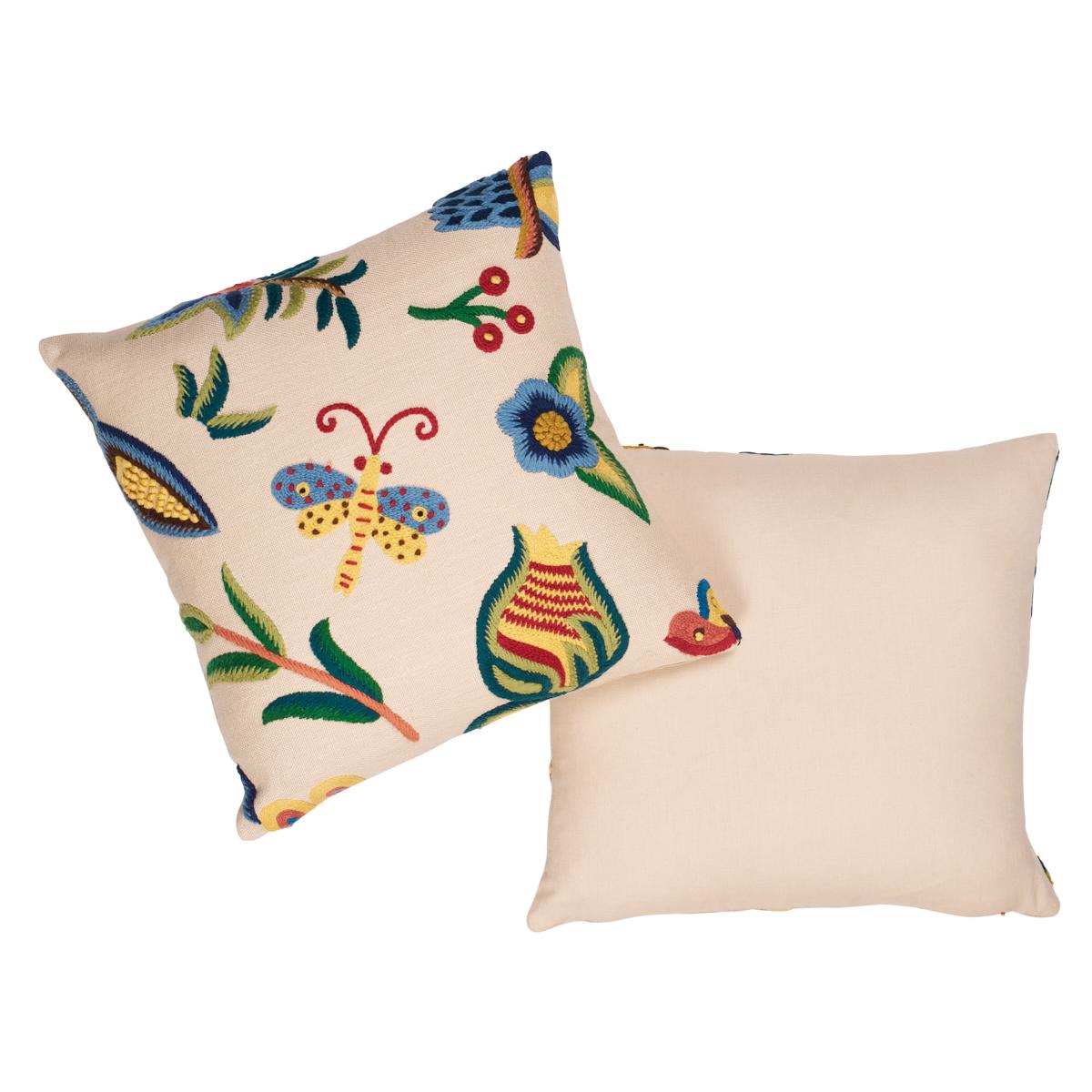 Schumacher Paradise 18" x 18" Spotswood Crewel Pillow B