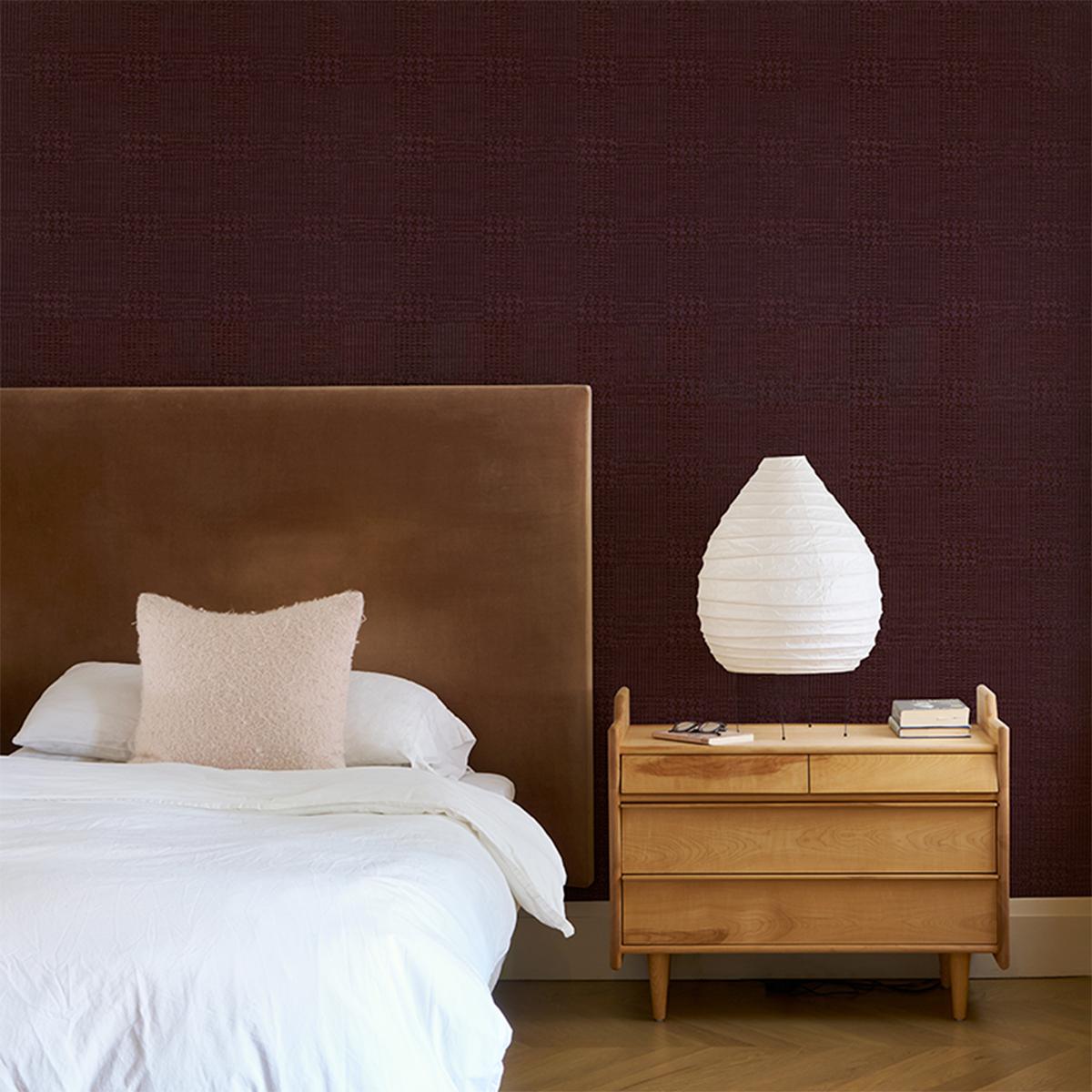 Schumacher Fuzzy Plaid Merlot Wallpaper