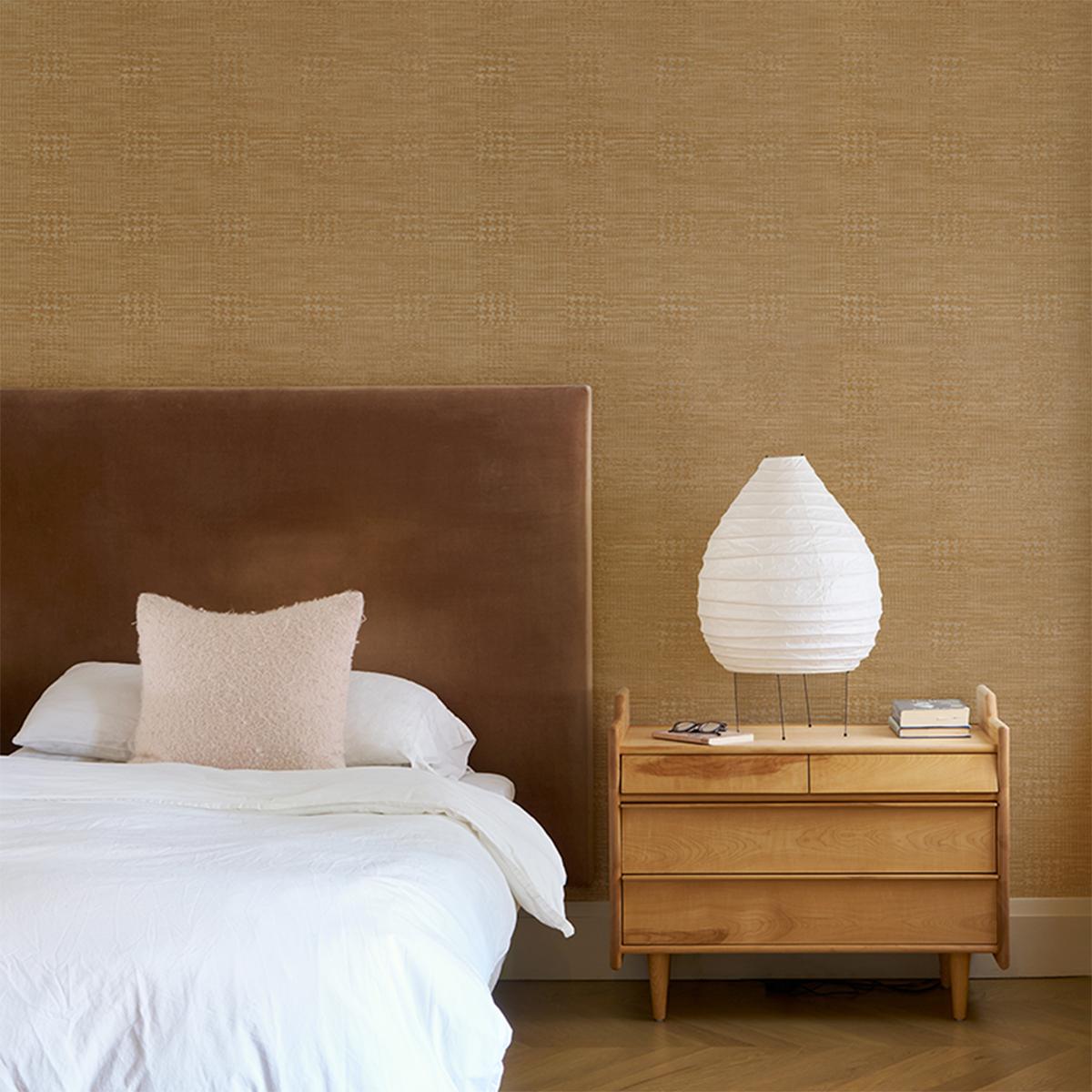 Schumacher Fuzzy Plaid Antique Gold Wallpaper