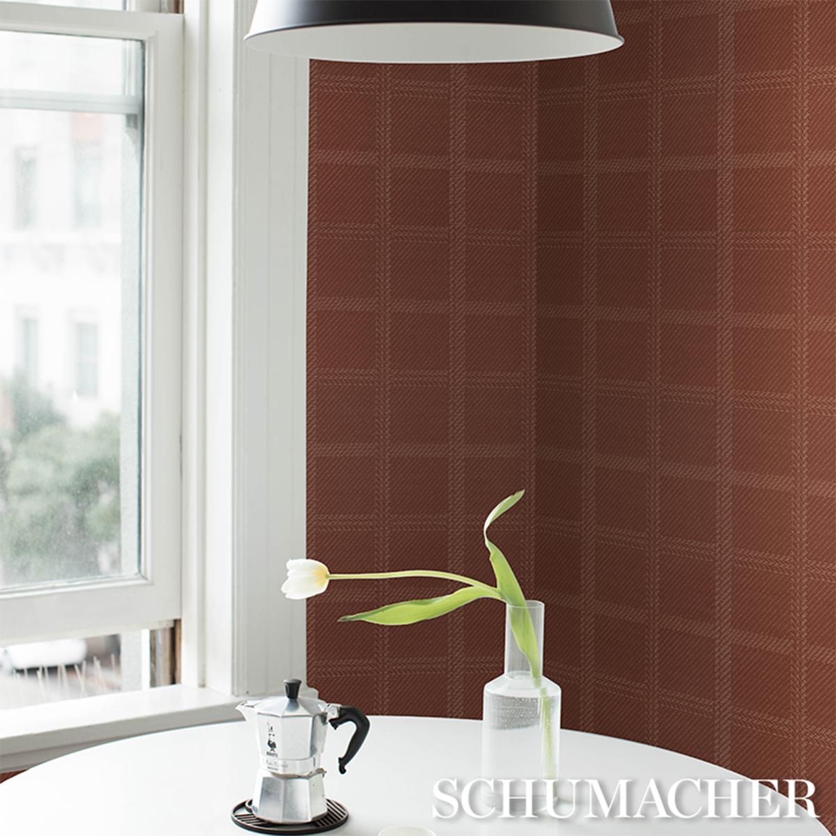 Schumacher Vibrato Plaid Terracotta Wallpaper