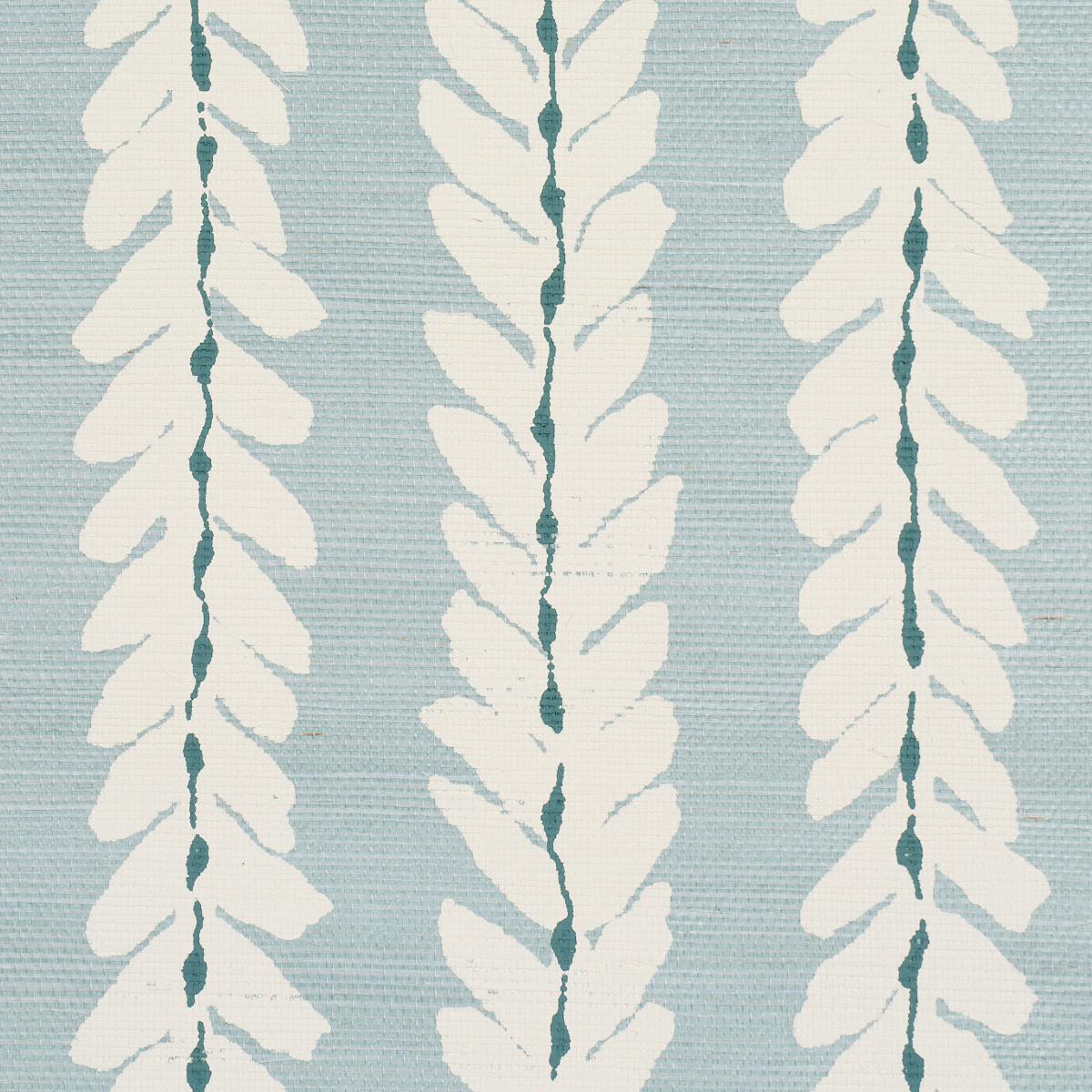 Schumacher Woodperry Hand Printed Sisal Water Blue Wallpaper