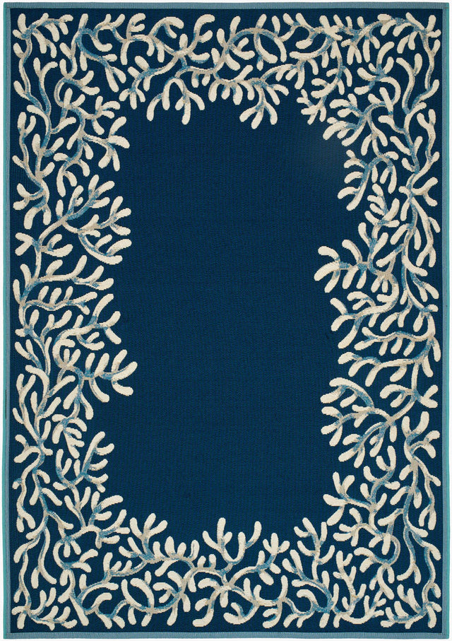 Livabliss Gabanna Coral Border Navy 3'3" x 4'11" Machine Woven Rug