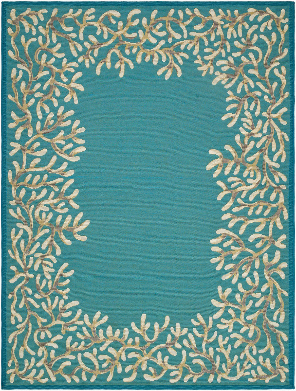 Livabliss Gabanna Coral Border Aqua 6'7" x 9'4" Machine Woven Rug