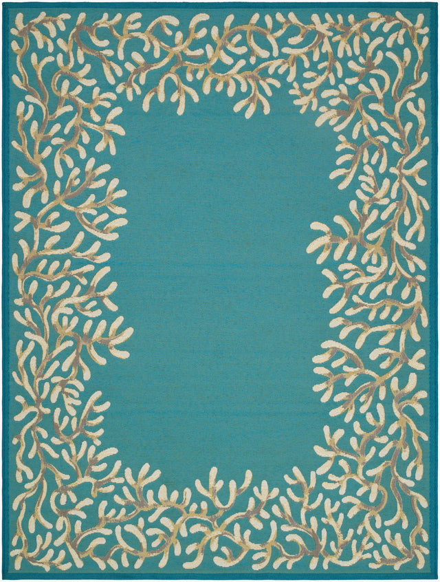 Livabliss Gabanna Coral Border Aqua 8'10" x 11'10" Machine Woven Rug