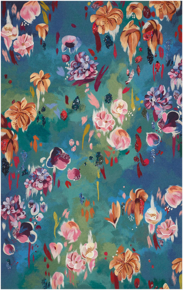 Surya Lamontage V Floating Flowers Blue 3'6" x 5'6" Handmade Rug