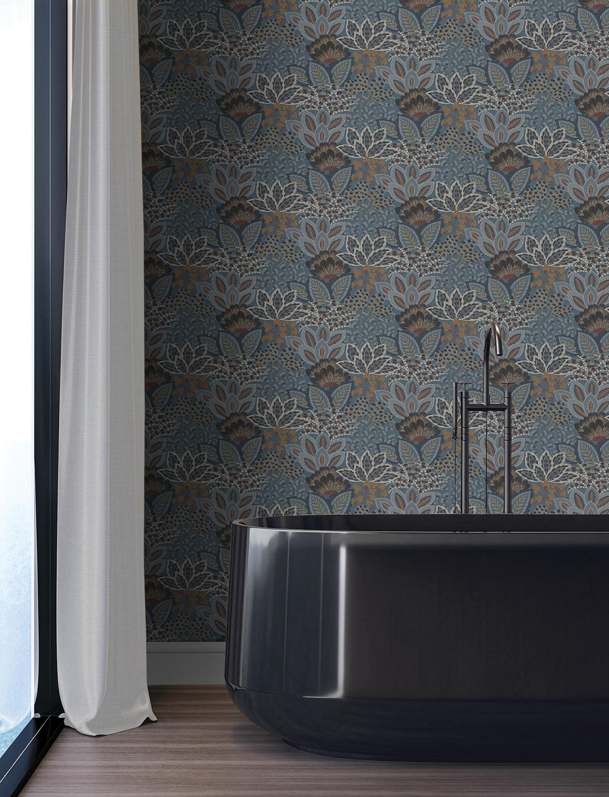 York Wallcoverings Catherine Blue Botanical Wallpaper