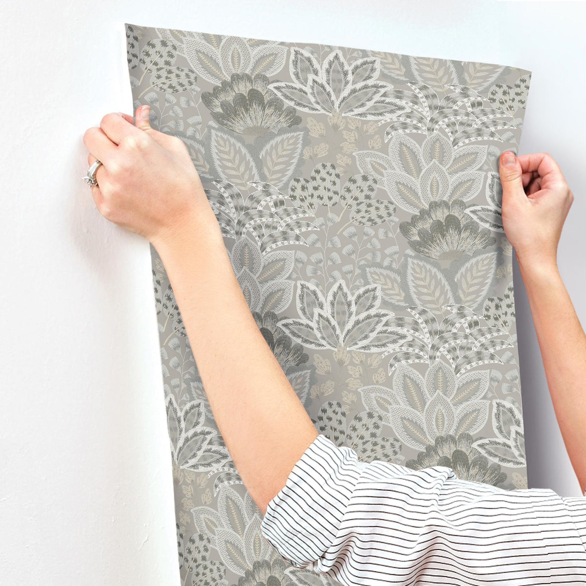 York Wallcoverings Catherine Taupe Botanical Wallpaper