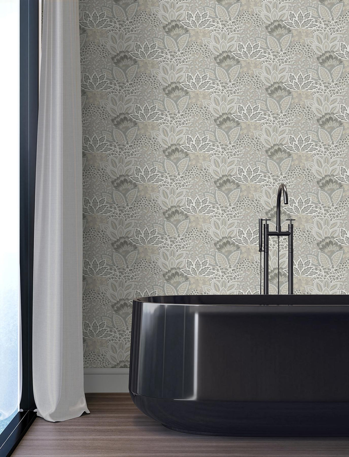 York Wallcoverings Catherine Taupe Botanical Wallpaper